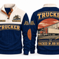Trucker TRK09 sports sweatshirt navy, front and back with flat printed artwork