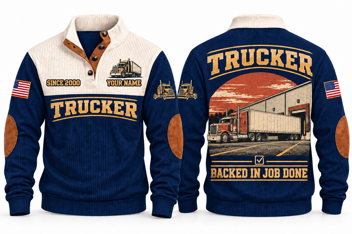 Trucker TRK09 sports sweatshirt navy, front and back with flat printed artwork