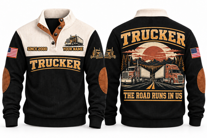 Trucker TRK10 sports sweatshirt black, front and back with flat printed artwork