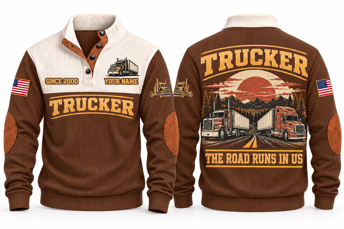 Trucker TRK10 sports sweatshirt brown, front and back with flat printed artwork