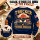 Personalized Trucker Navy sports sweatshirt. SOME STORIES RUN IN THE FAMILY. Flat printed artwork.