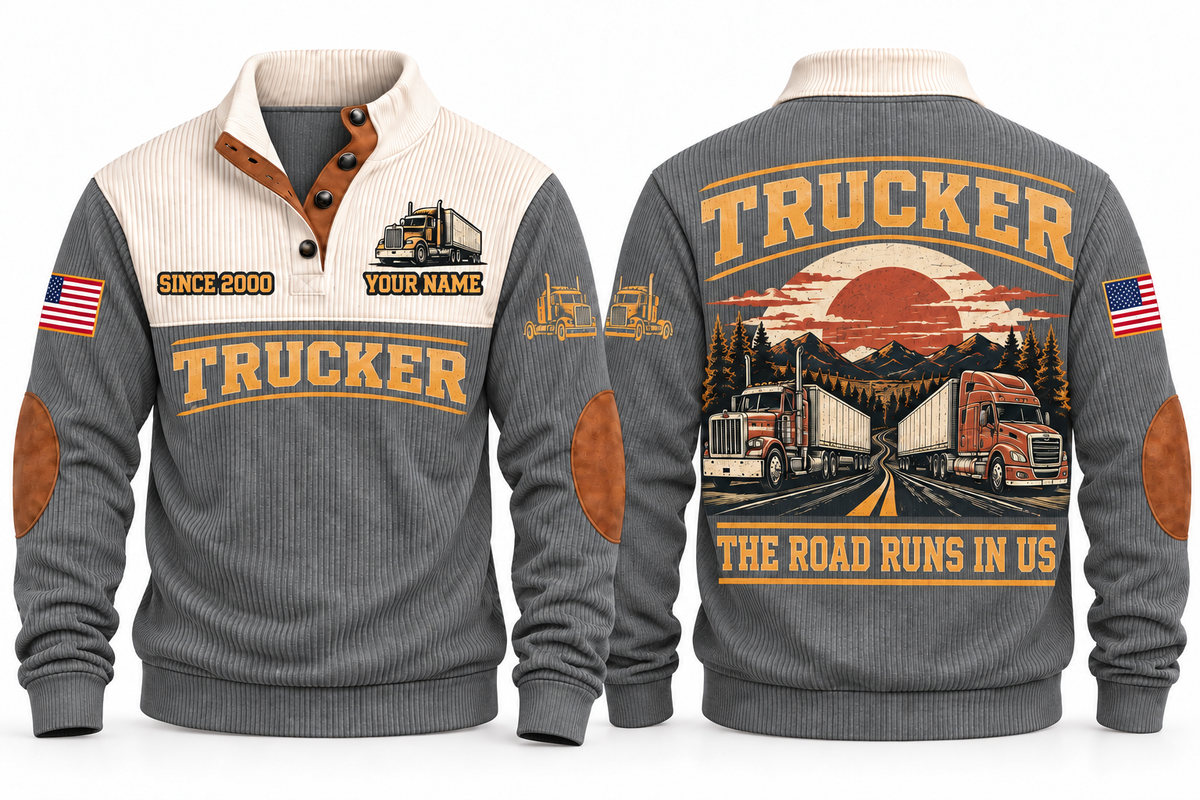 Trucker TRK10 sports sweatshirt grey, front and back with flat printed artwork