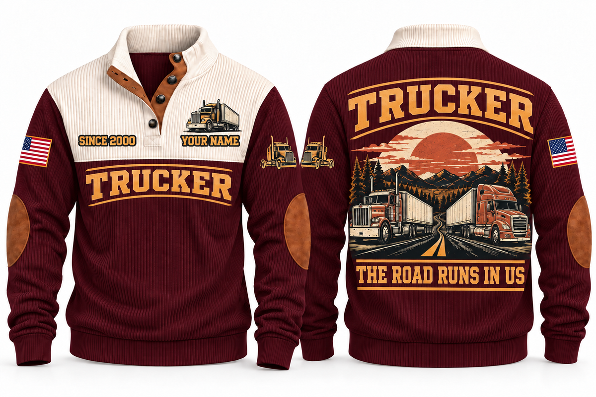 Trucker TRK10 sports sweatshirt jujube-red, front and back with flat printed artwork