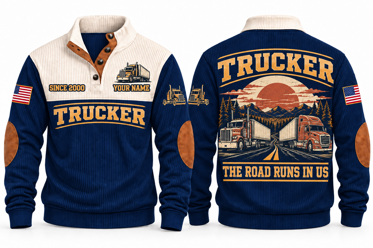 Trucker TRK10 sports sweatshirt in Navy, front and back