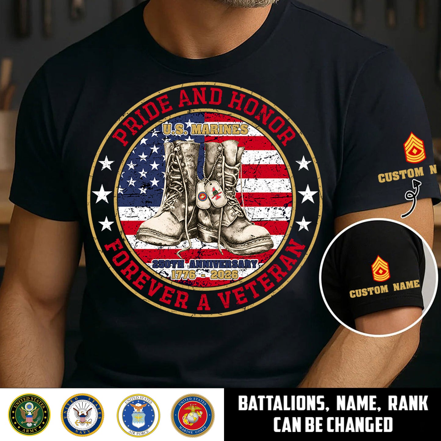 Marine Battalions - Pride And Honor Forever A Veteran - Personalized Shirt, Custom Military Unit Branch Shirt, 250th USA Tee, Independence Day Shirt - 17772480