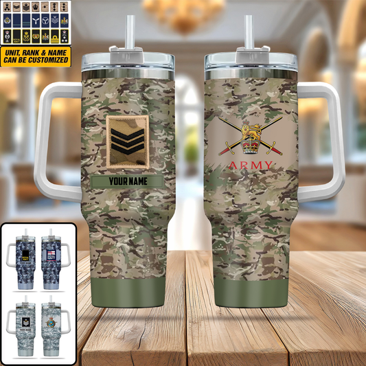Personalized UK Soldier/ Veteran Camo With Name And Rank 40oz Tumbler 3D Printed - 2401240001