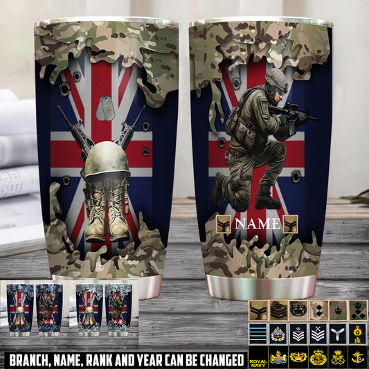 Personalized UK Veteran/ Soldier With Rank And Name Camo Tumbler - 1761264001
