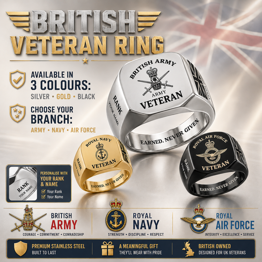 Personalized UK Soldier/Veteran with Name and Rank Engraved Men’s Ring - 17629920