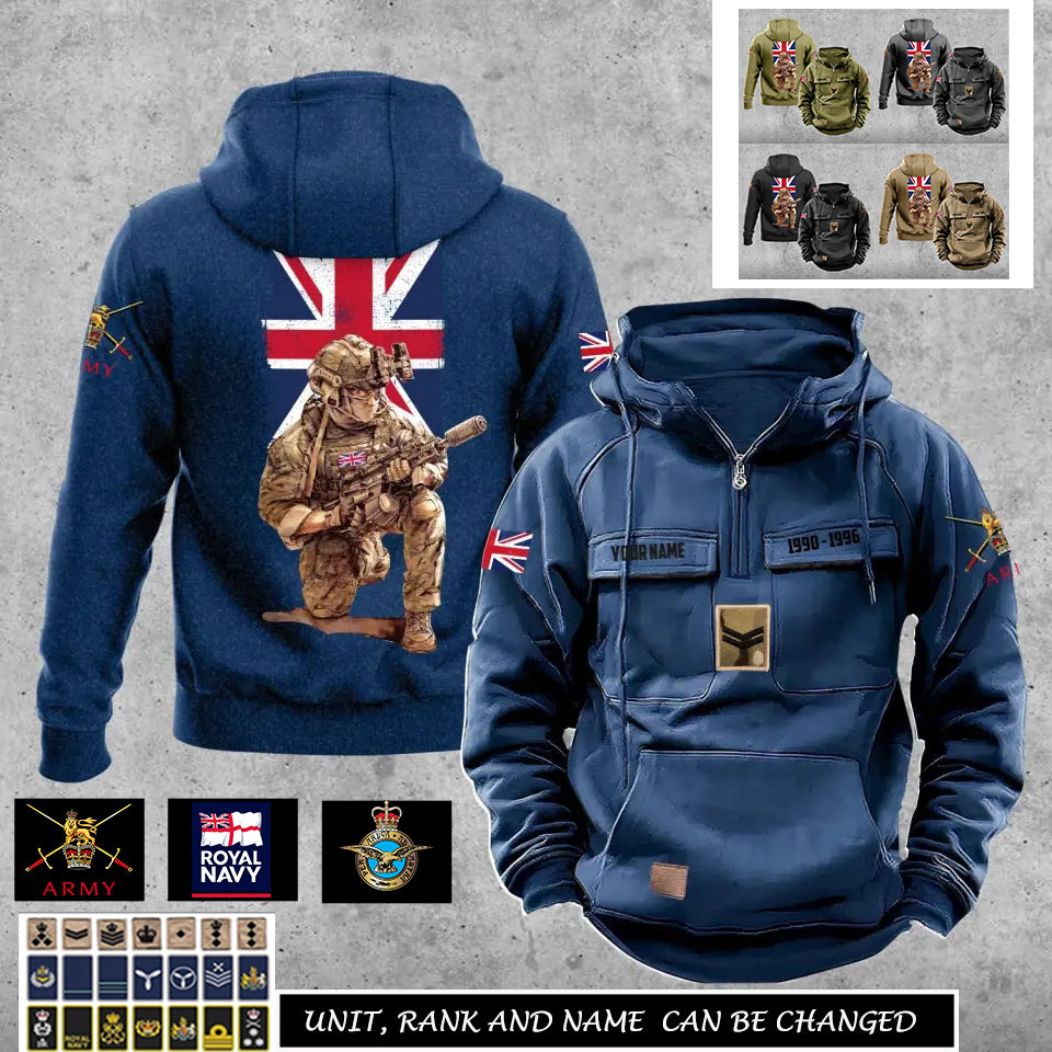Personalisierter Vintage-Kapuzenpullover mit britischem Soldaten-/Veteranen-Print – 27062401QA