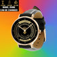 Personalized UK Soldier/ Veteran With Name, Rank Black Stitched Leather Watch - 1709683201 - Gold Version