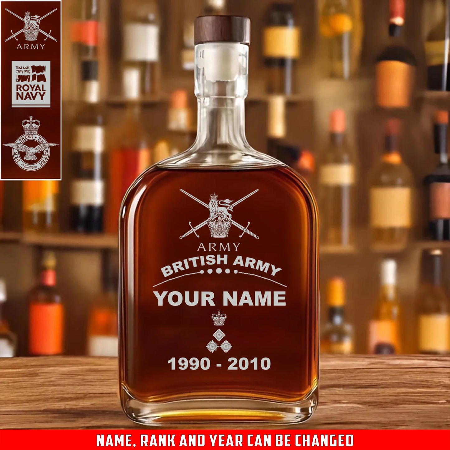 Personalized UK Soldier/ Veteran With Rank, Name And Year Whiskey Bottle Glass - 17727552