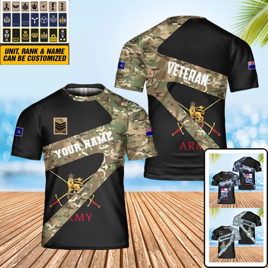T-shirt personnalisé avec camouflage soldat/vétéran britannique avec nom et grade imprimé en 3D - 3001240001
