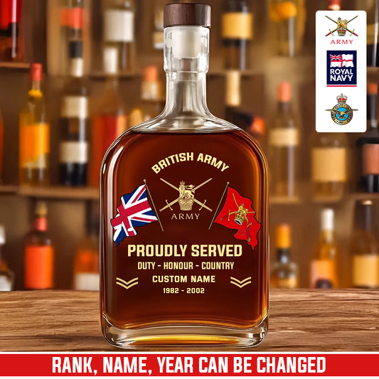 Personalized UK Soldier/ Veteran With Rank, Name And Year Whiskey Bottle Glass - 17781984