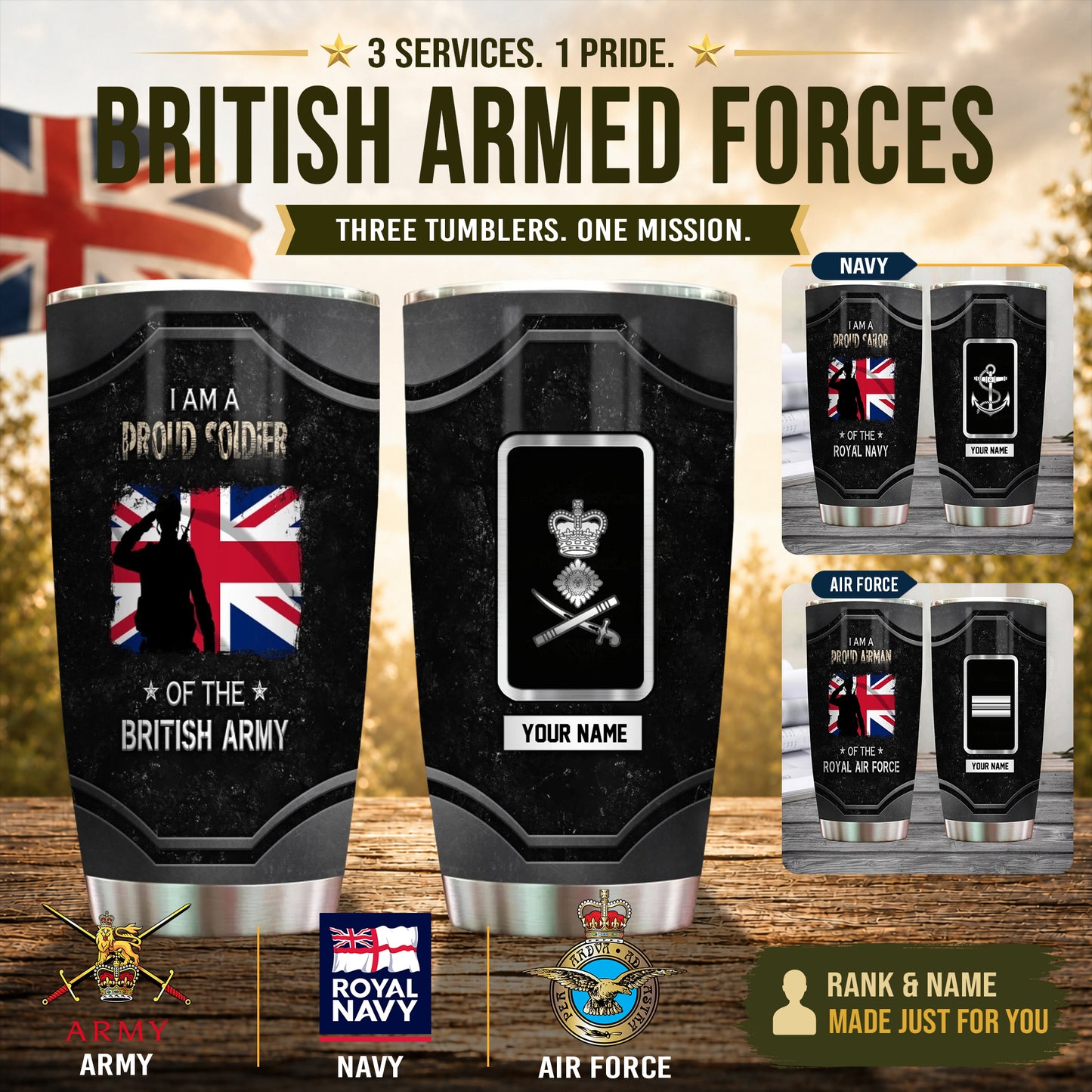 Personalized UK Veteran/ Soldier With Rank And Name Camo Tumbler - 1756080001