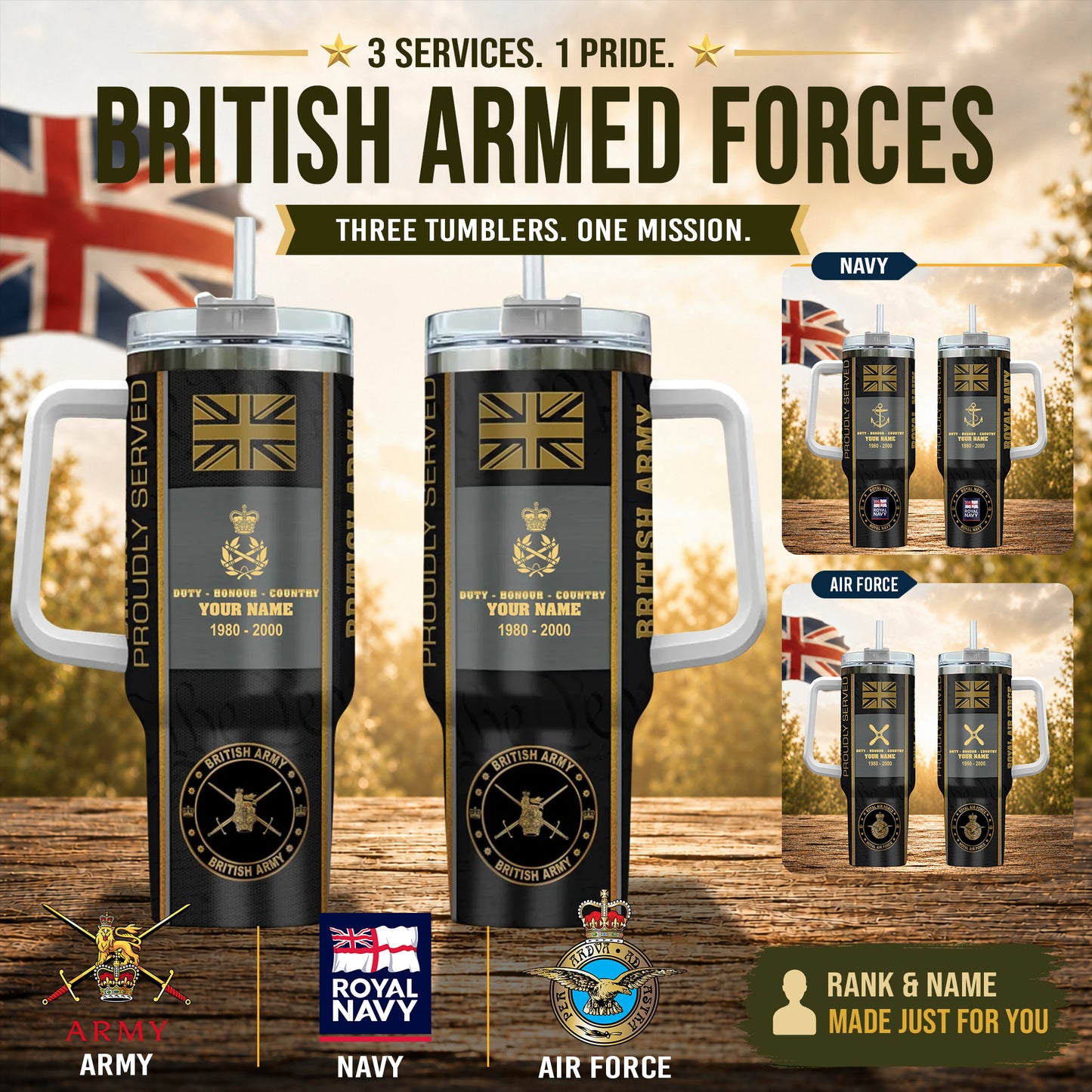 Personalized UK Veteran/ Soldier With Rank, Year And Name Camo Tumbler - 17434656