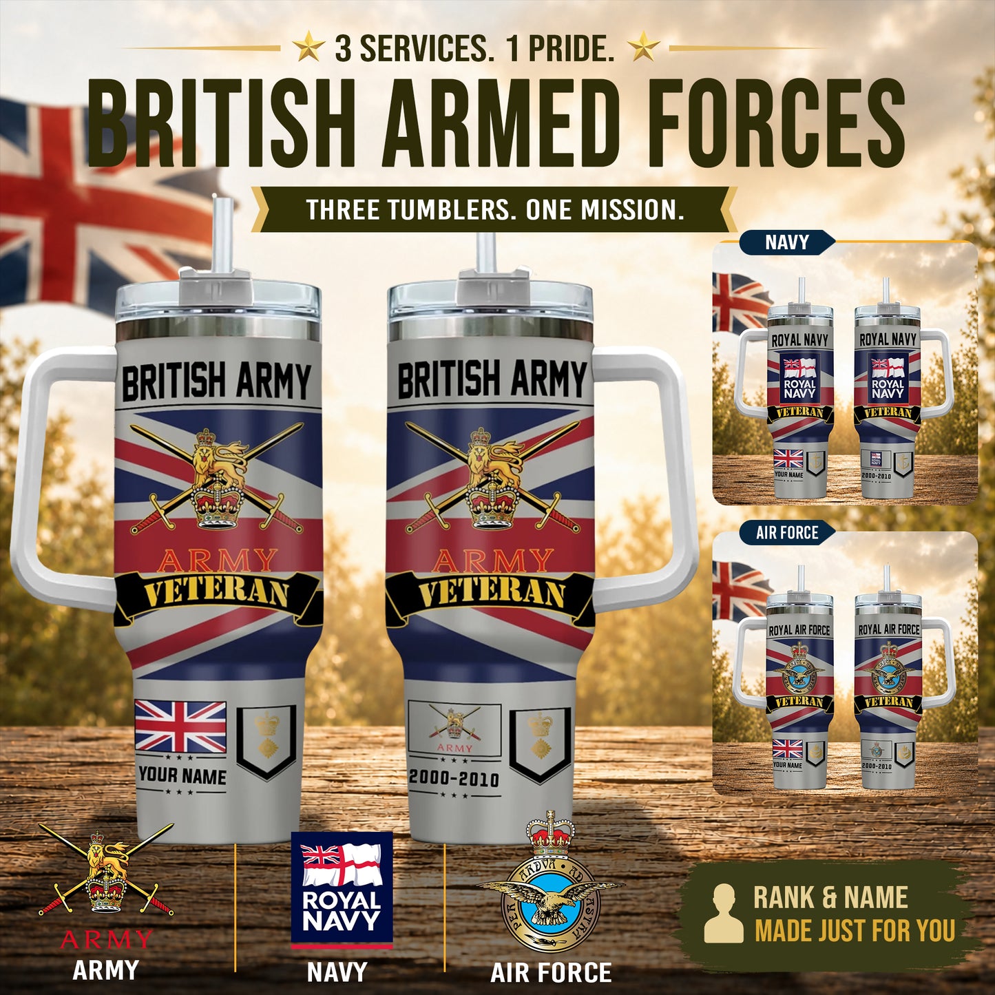 Personalized UK Veteran/ Soldier With Rank, Year And Name Camo Tumbler - 17652384