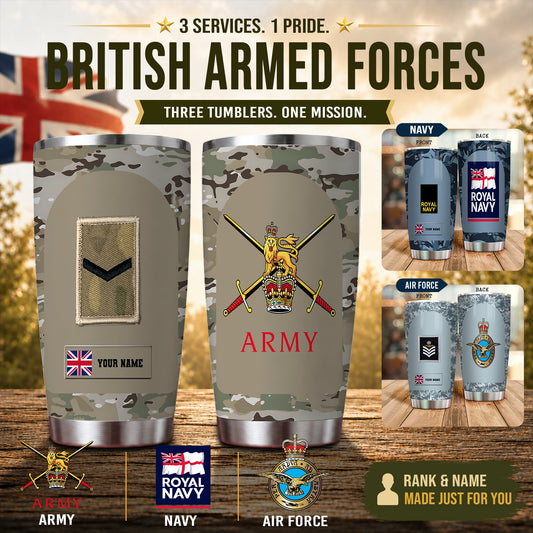 Personalized United Kingdom Veteran/ Soldier With Rank And Name Camo Tumbler All Over Printed - 17068320
