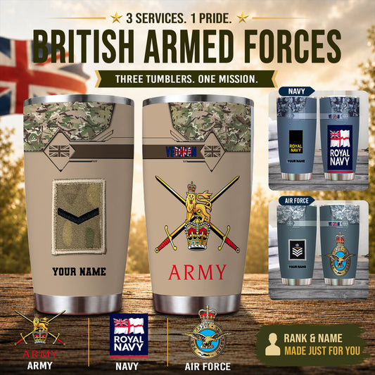 Personalized United Kingdom Veteran/ Soldier With Rank And Name Camo Tumbler All Over Printed - 17068320