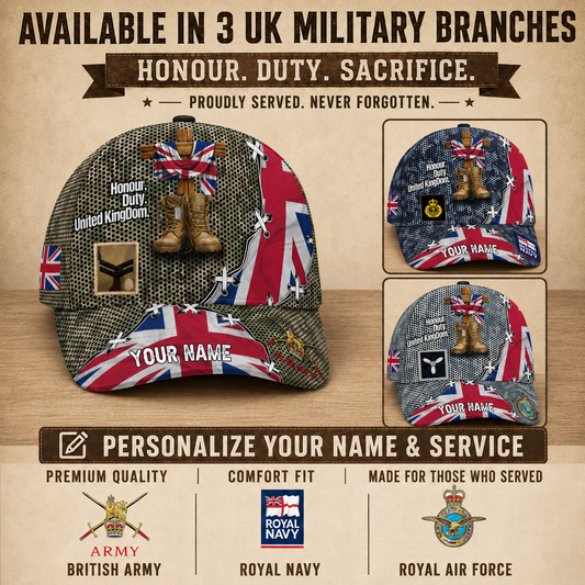 Personalized Rank And Name UK Soldier/Veterans Baseball Cap - 17684352