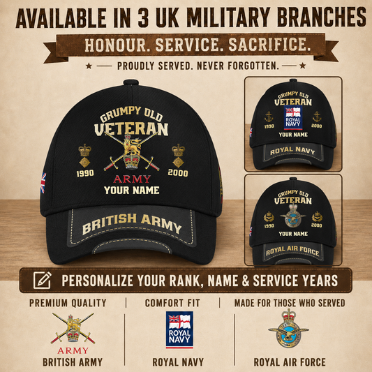 UK Veteran Hat – Personalized with Rank, Name and Year  - 1757376005