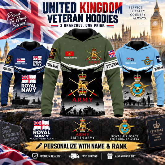 Personalized UK Soldier/Veteran Camo with Name and Rank Hoodie All Over Printed - 17906400