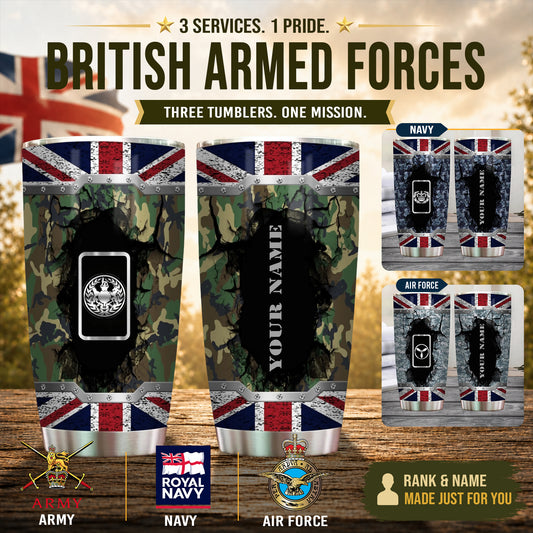 Personalized UK Veteran/ Soldier With Rank And Name Camo Tumbler - 1757289603