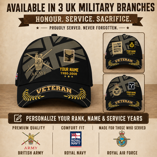 Personalized Name Year & Rank UK Soldier/Veterans Baseball Cap - 1759968004