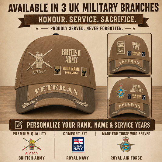 Personalized Name Year & Rank UK Soldier/Veterans Baseball Cap - 1760054401
