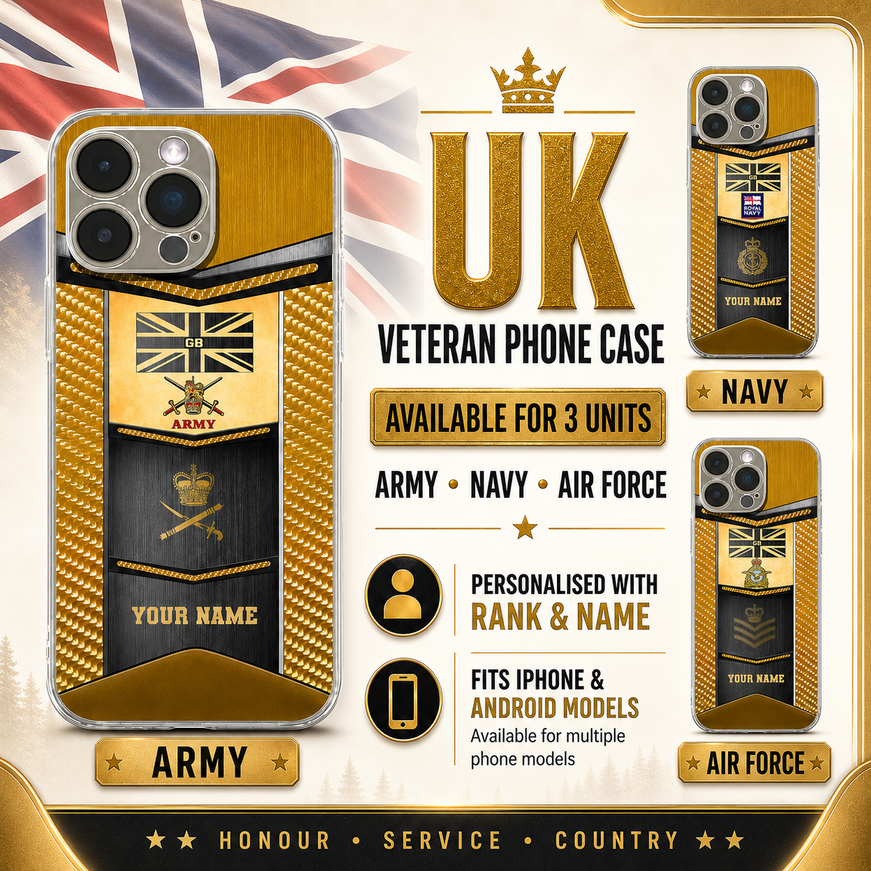 Personalized UK Soldier/Veterans With Rank And Name Phone Case Printed - 16980192