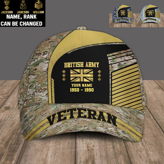 Personalized Rank, Year And Name UK Soldier/Veterans Camo Baseball Cap Veteran - 2103240001