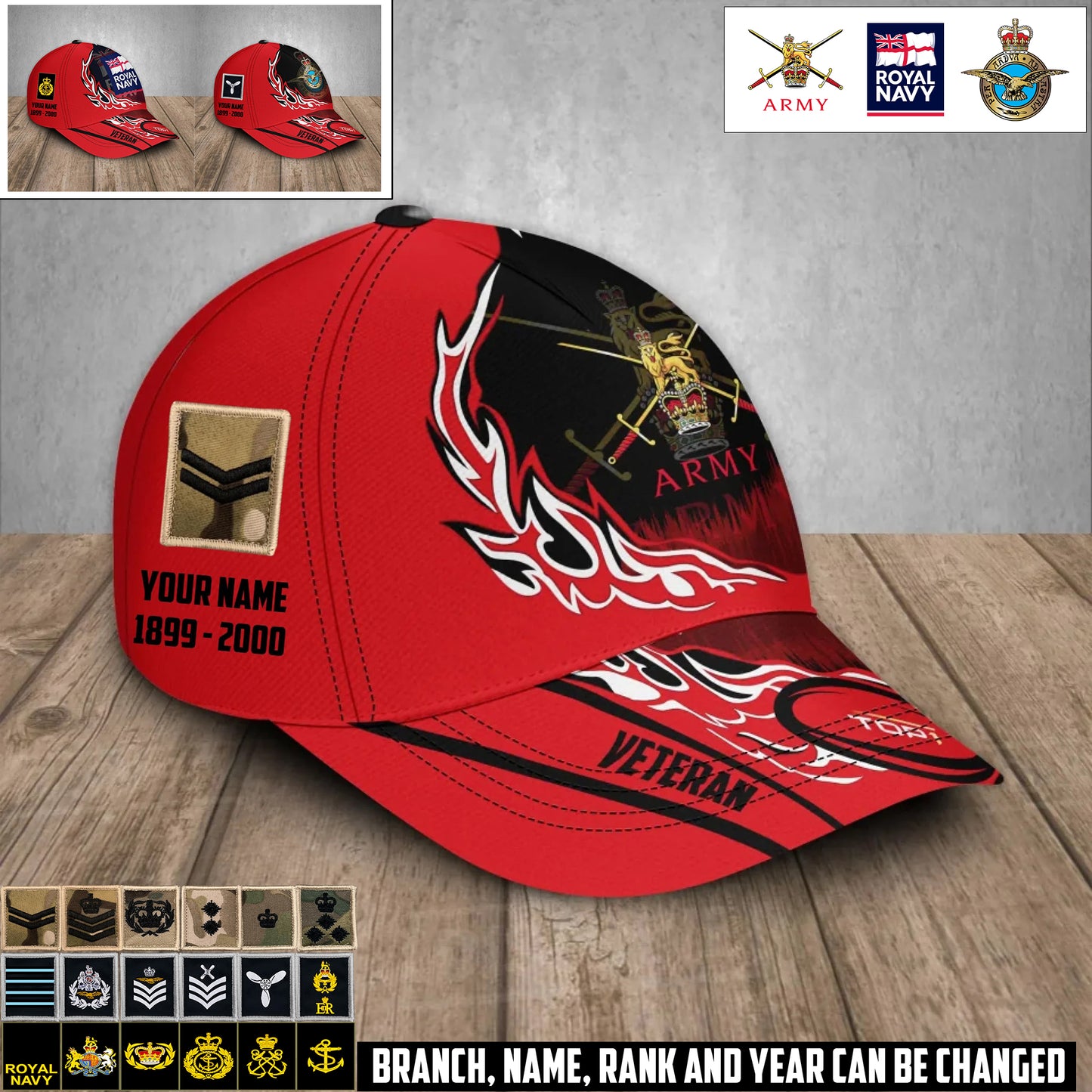Personalized Rank, Year And Name UK Soldier/Veterans Baseball Cap - 17371584