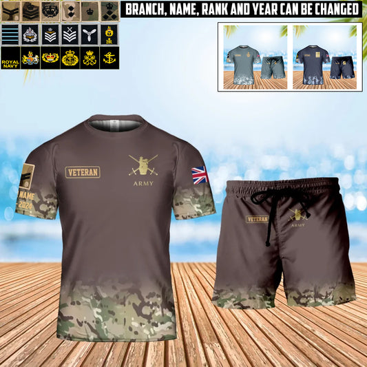 Personalized UK Soldier/ Veteran Camo With Name, Year And Rank Combo T-Shirt + Short 3D Printed  - 17407872