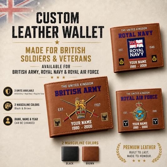 Personalized UK Soldier/ Veteran With Rank, Year And Name Leather Wallet - 17441568