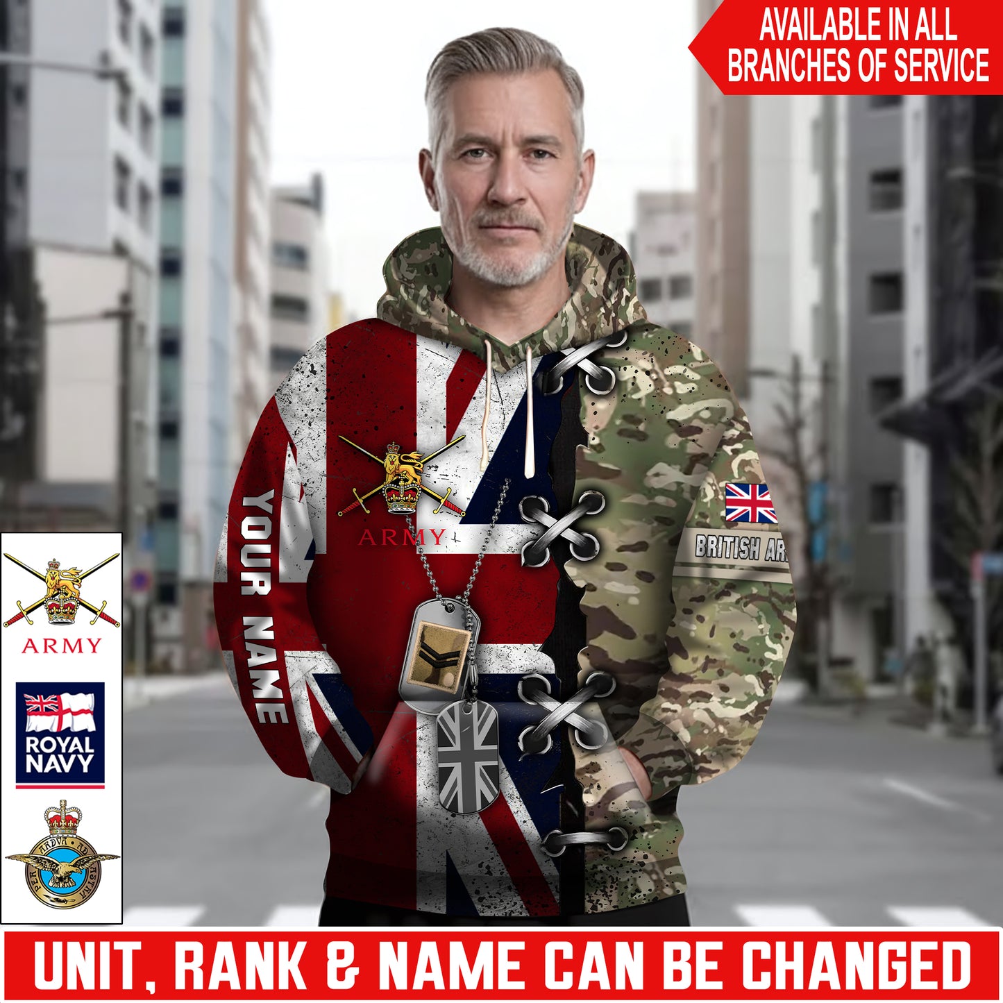 Personalized UK Soldier/Veteran Camo with Name and Rank Hoodie All Over Printed - 17616096