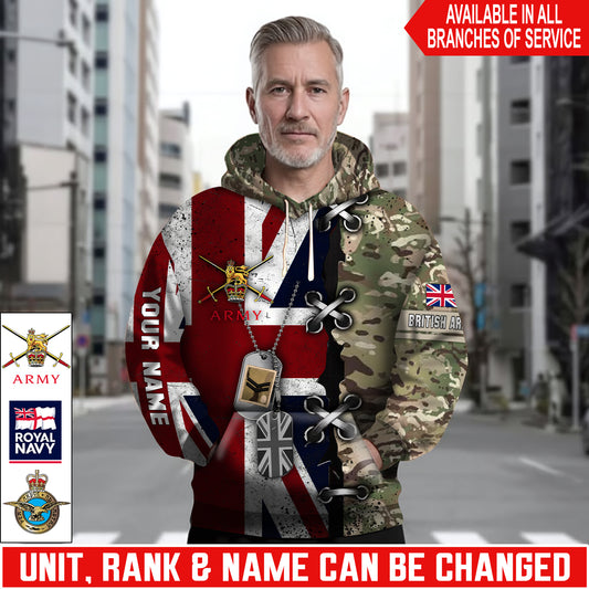 Personalized UK Soldier/Veteran Camo with Name and Rank Hoodie All Over Printed - 17616096