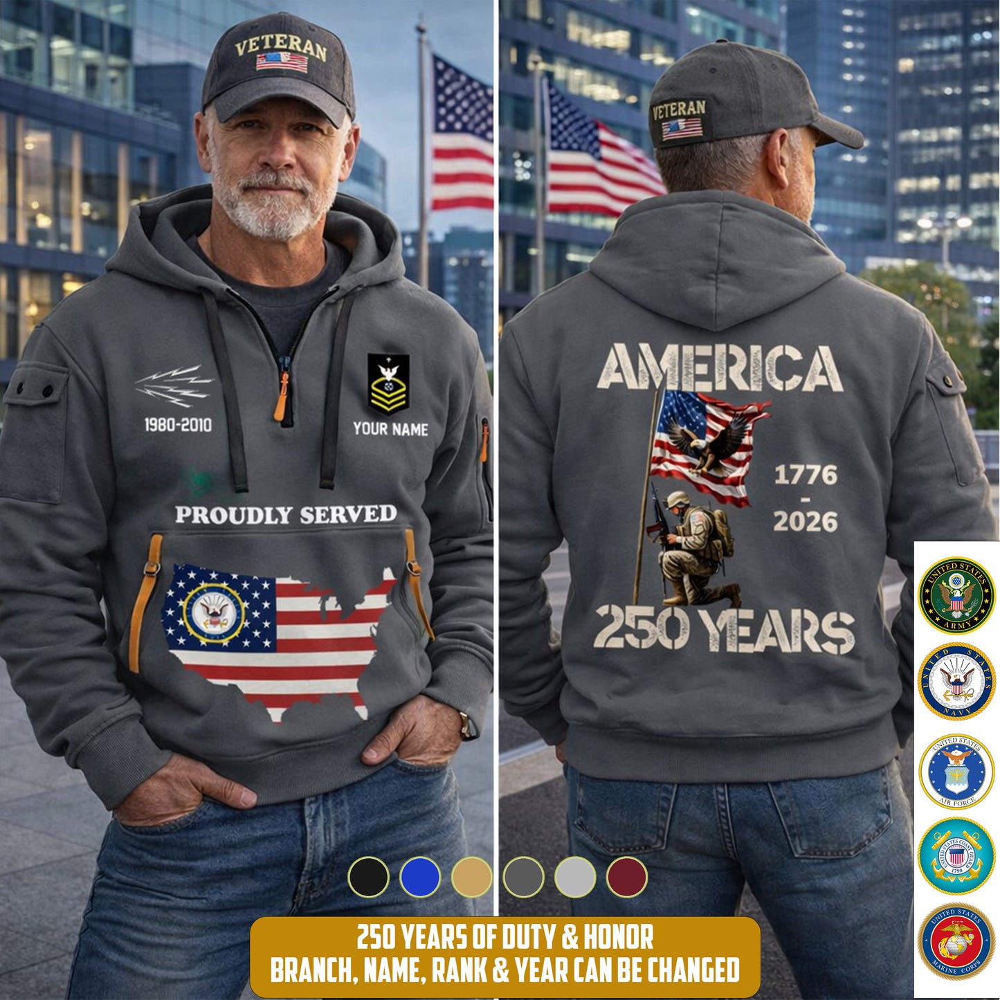 Navy Rating - Personalized America 250 Years Zip Hoodie Multicolor, Custom U.S. Soldier Branch Hoodie, Happy Independence Day, 4th Of July Zip Hoodie - 1769040002