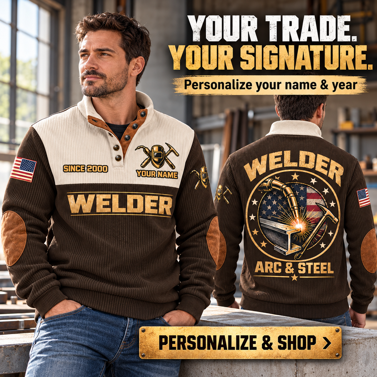 WLD02 Welder personalized sweatshirt square advertisement
