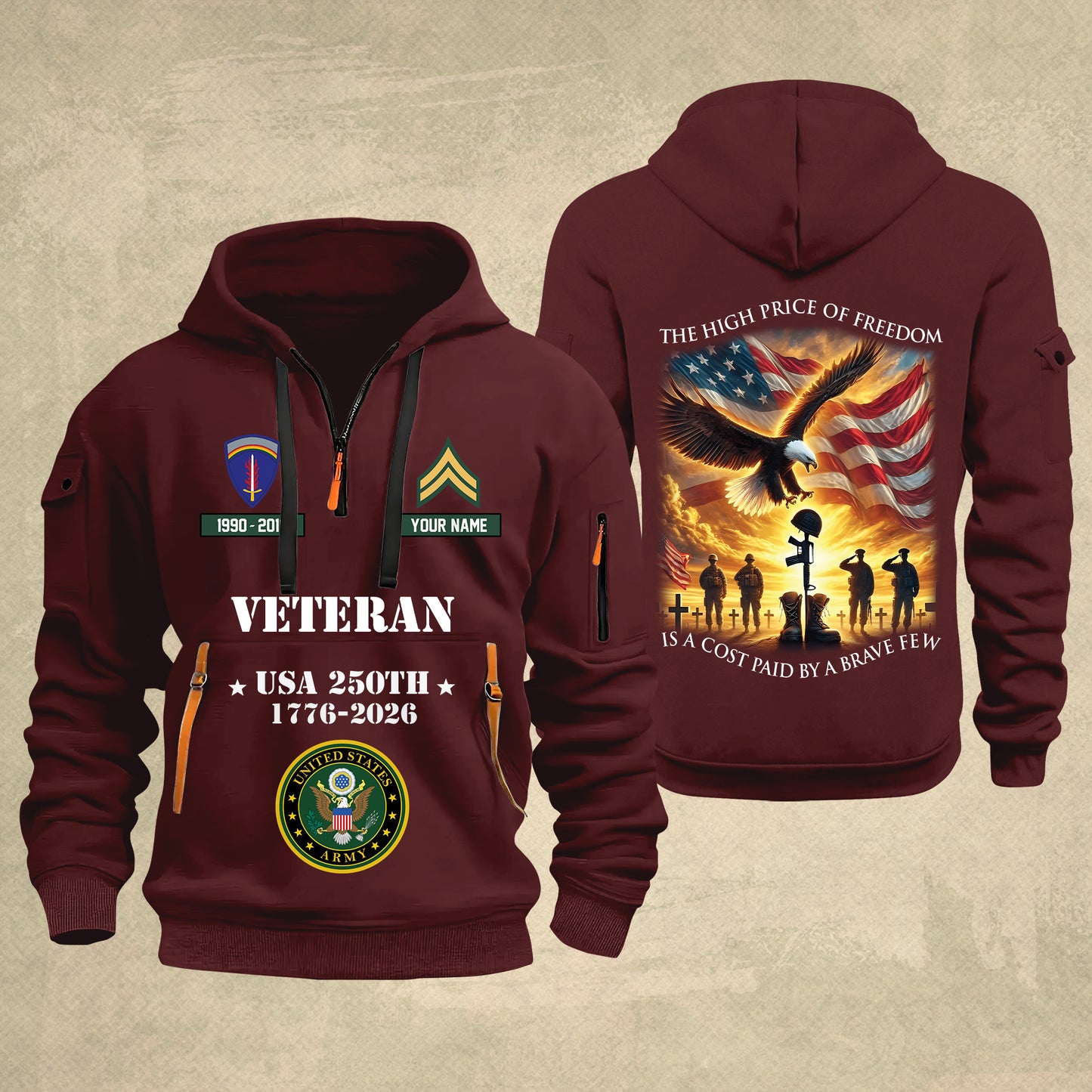 Army Division - The High Price Of Freedom 250th USA – Personalized Military Zip Hoodie Multicolor - 17702496