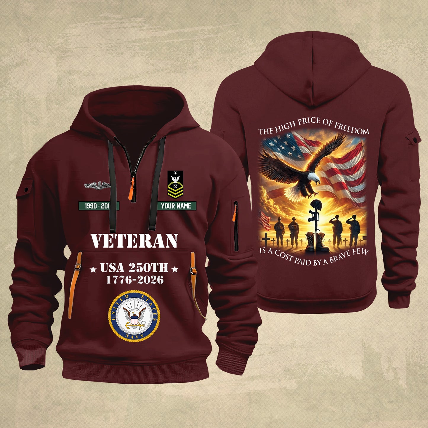 Navy Badge - The High Price Of Freedom 250th USA – Personalized Military Zip Hoodie Multicolor - 17702496