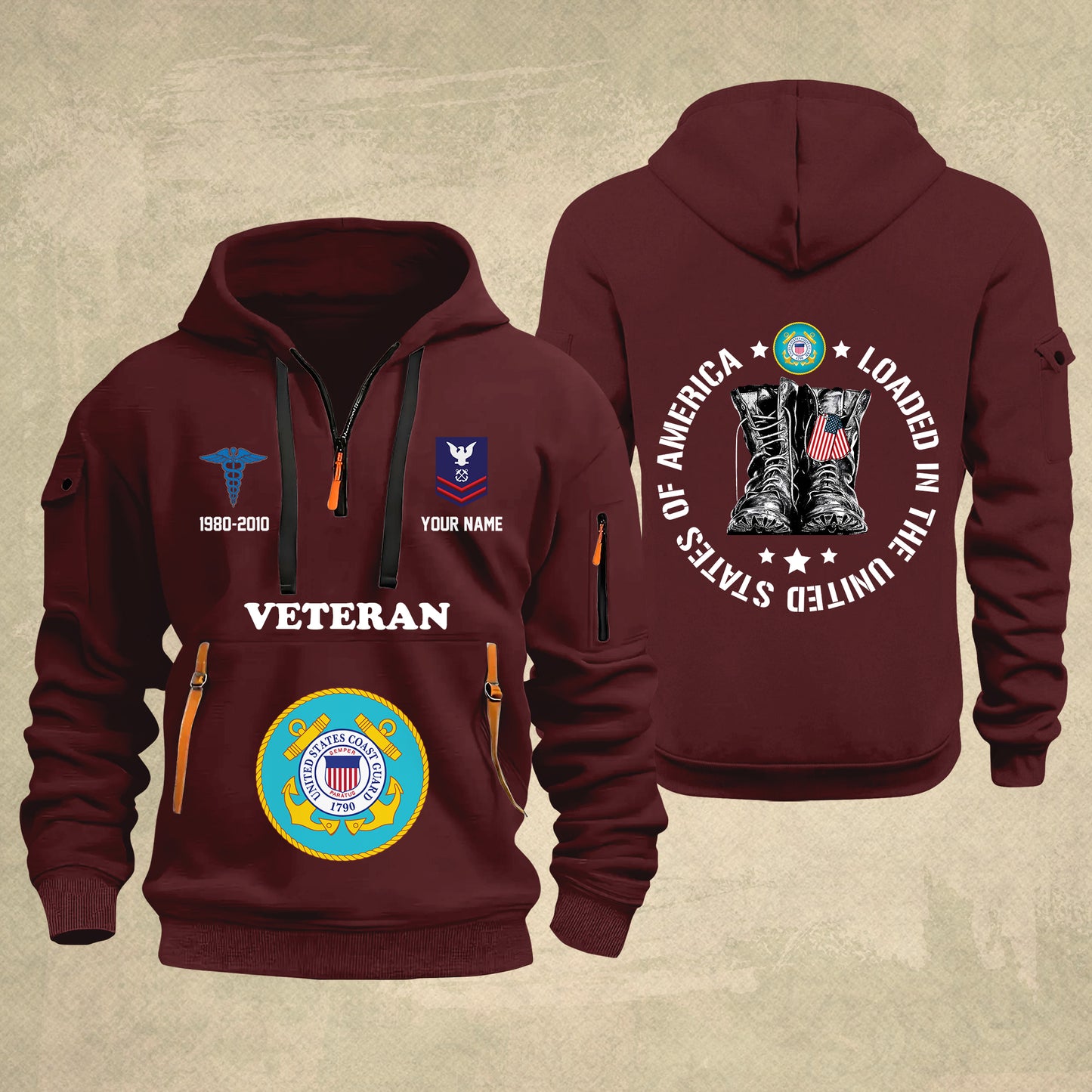 Coast Guard Rating - Personalized U.S. Military Zip Hoodie Multicolor With American Flag – Custom Veteran Hoodie – Independence Day Hoodie - 17689536