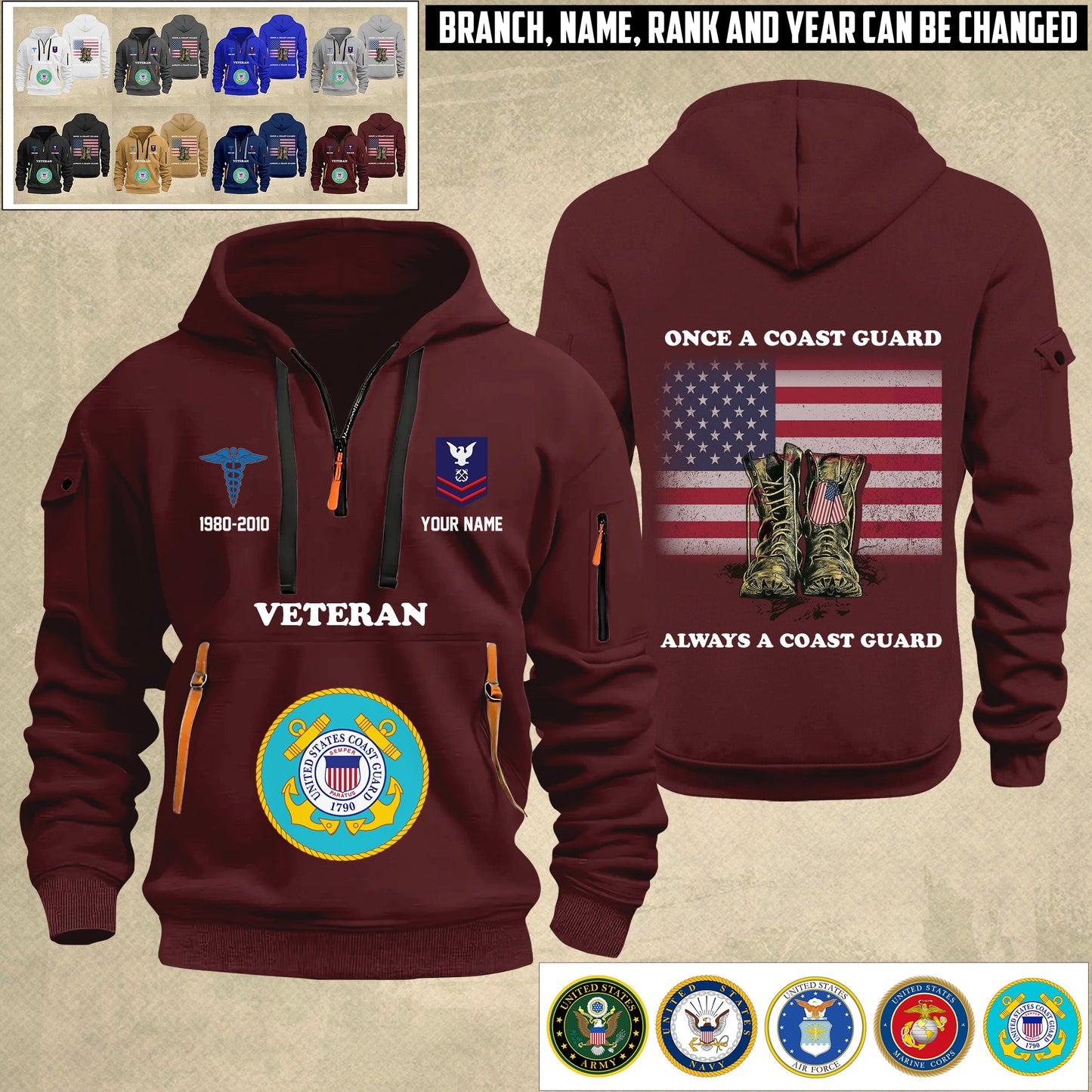 Coast Guard Rating - Personalized US Soldier/ Veteran With Name And Rank Zip Hoodie Multicolor - 17044128