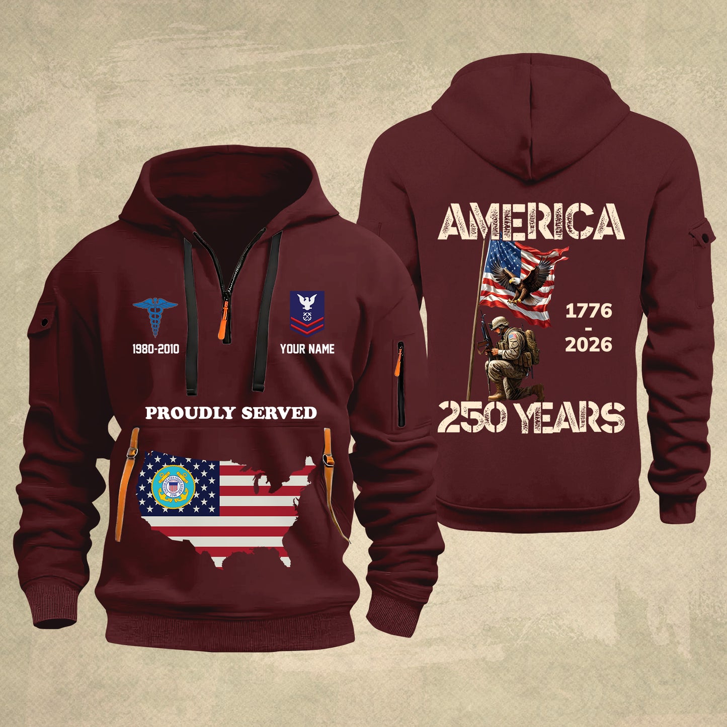 Coast Guard Rating - Personalized America 250 Years Zip Hoodie Multicolor, Custom U.S. Soldier Branch Hoodie, Happy Independence Day, 4th Of July Zip Hoodie - 1769040002
