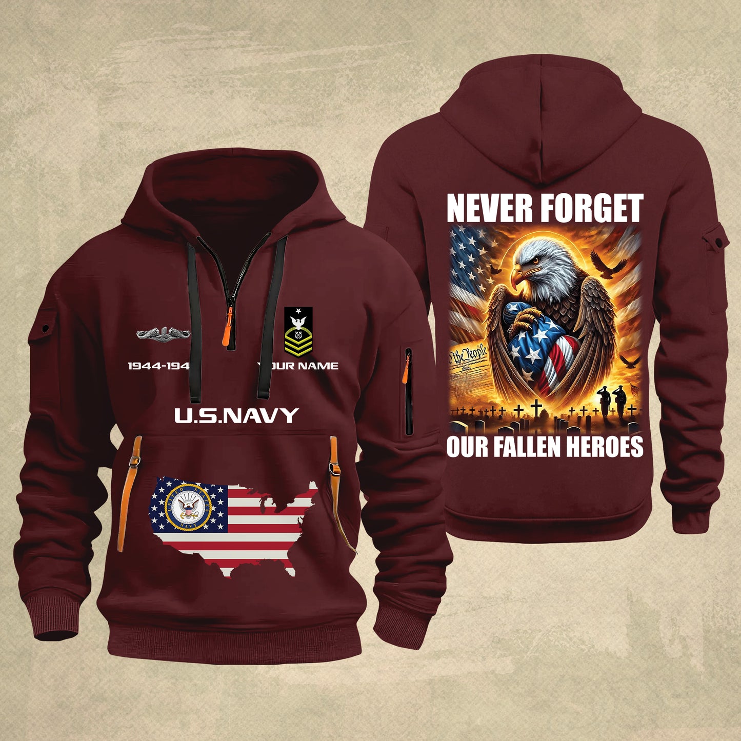 Navy Badge - Never Forget Our Fallen Heroes 250th USA – Personalized Zip Hoodie Multicolor, 4th of July Zip Hoodie Multicolor, Custom Military Zip Hoodie Multicolor - 17692128