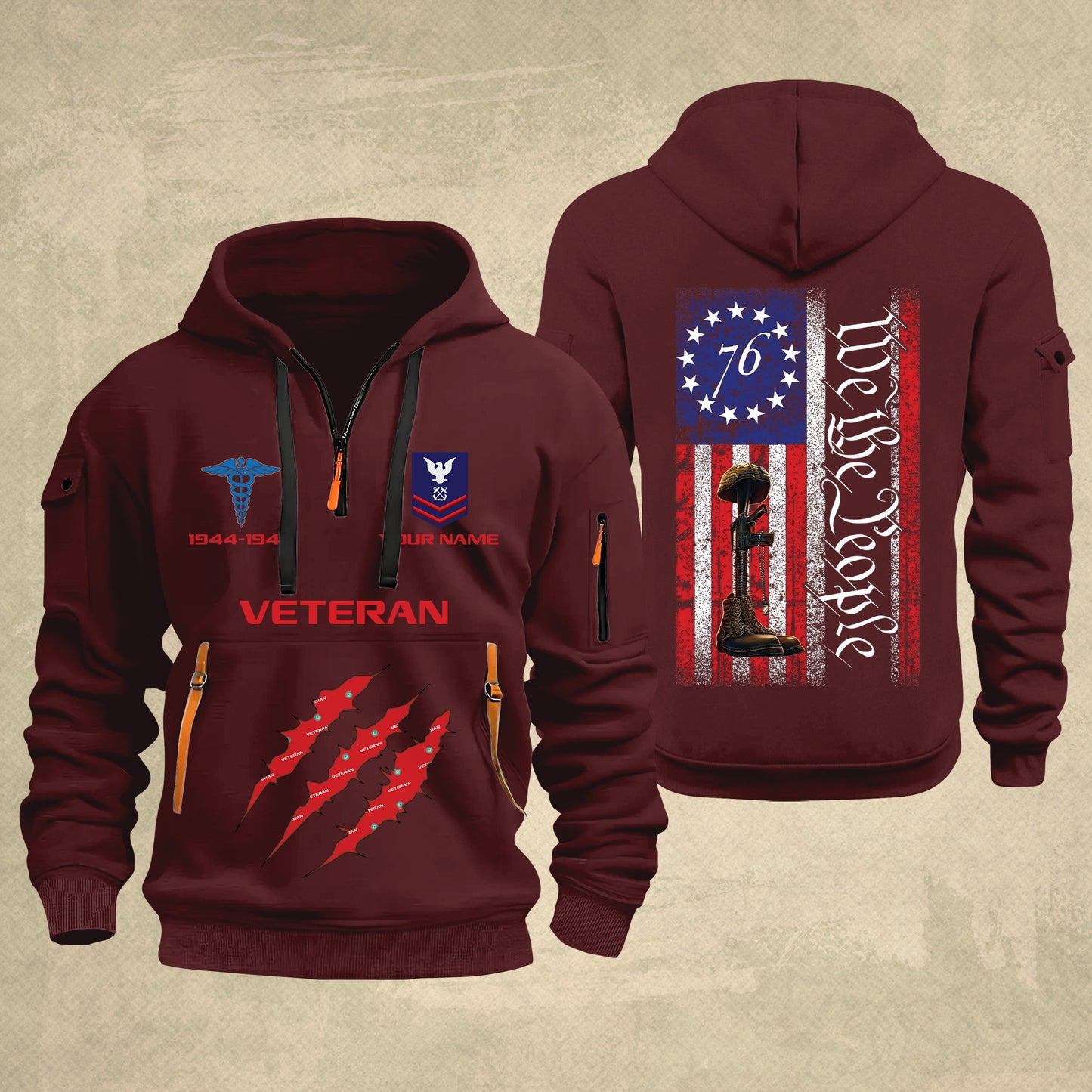 Coast Guard Rating - Personalized We The People 250th USA Zip Hoodie Multicolor – Custom Military Branch, 1776–2026, Custom Name - 17690400