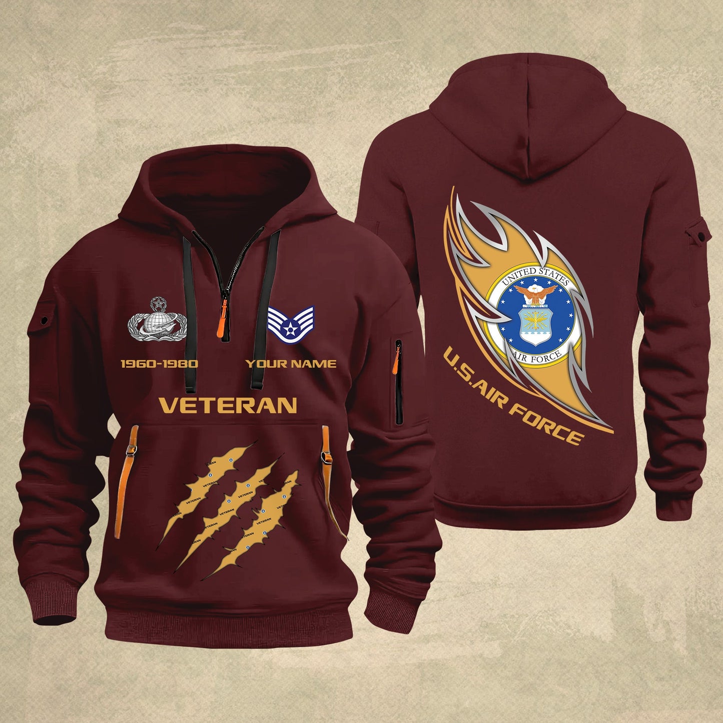 Air Force Badge - Personalized US Soldier/ Veteran With Name And Rank Zip Hoodie Multicolor - 17361216