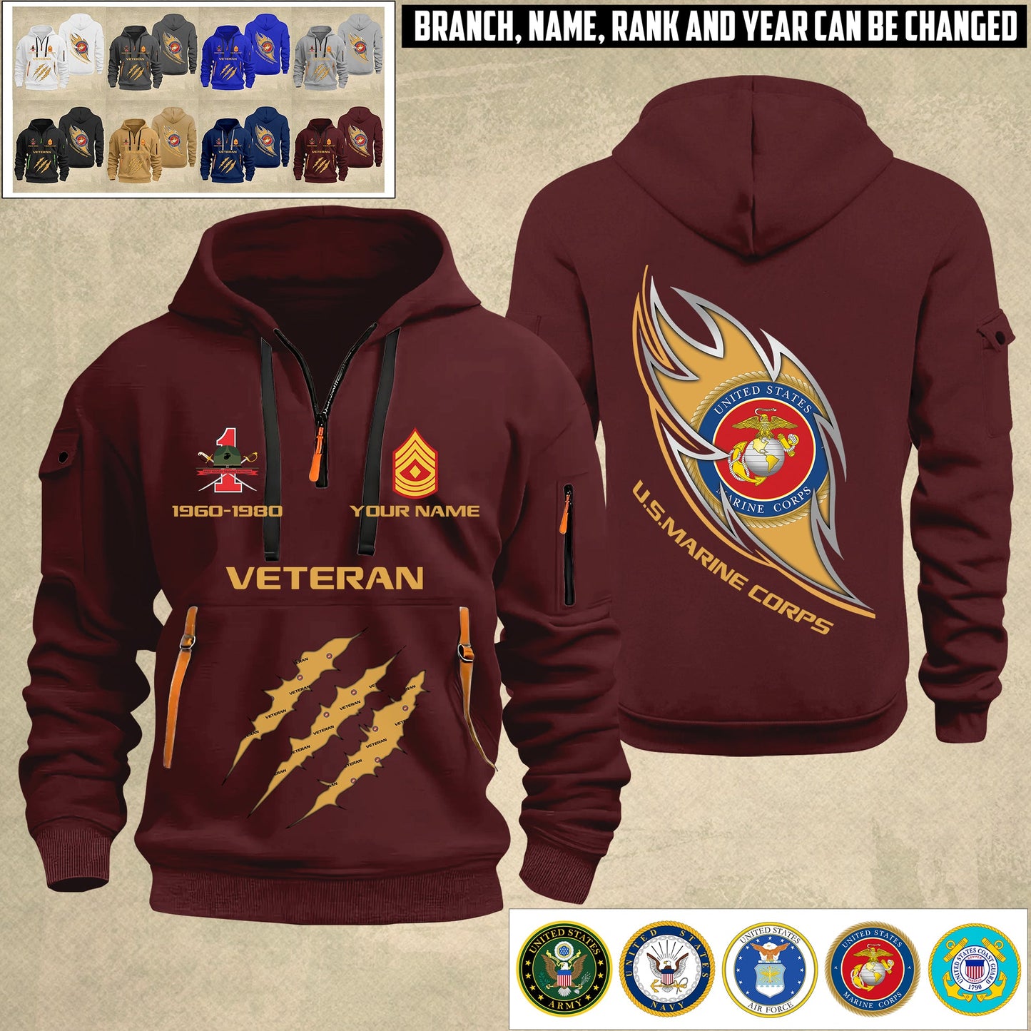 Marines Battalions - Personalized US Soldier/ Veteran With Name And Rank Zip Hoodie Multicolor - 17361216