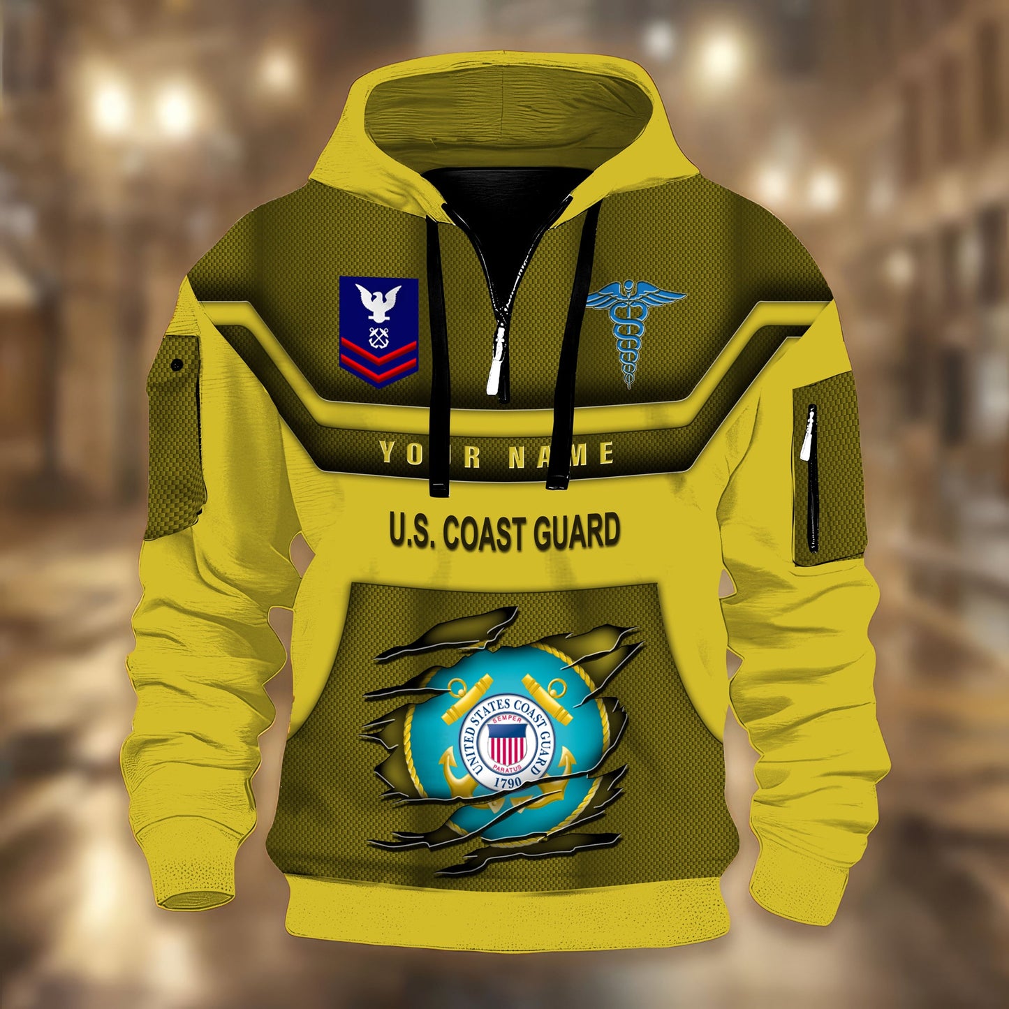 Coast Guard Rating - Personalized US Soldier/ Veteran 3D Half-zip Hoodie -17508096