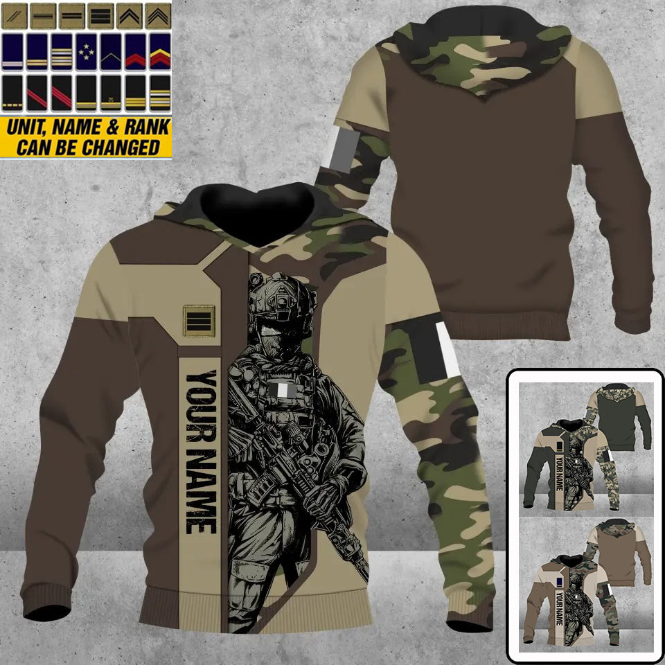 Personalized France Soldier/ Veteran Camo With Name And Rank Hoodie 3D Printed - 1909230001