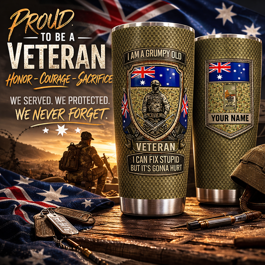Personalized Australia Veteran/ Soldier With Name & Rank Camo Tumbler - 17727552