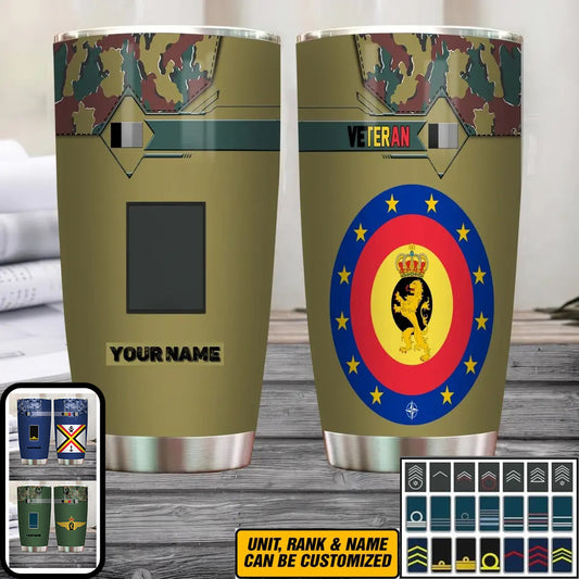 Personalized Belgian Veteran/Soldier With Rank And Name Camo Tumbler All Over Printed - 16828128